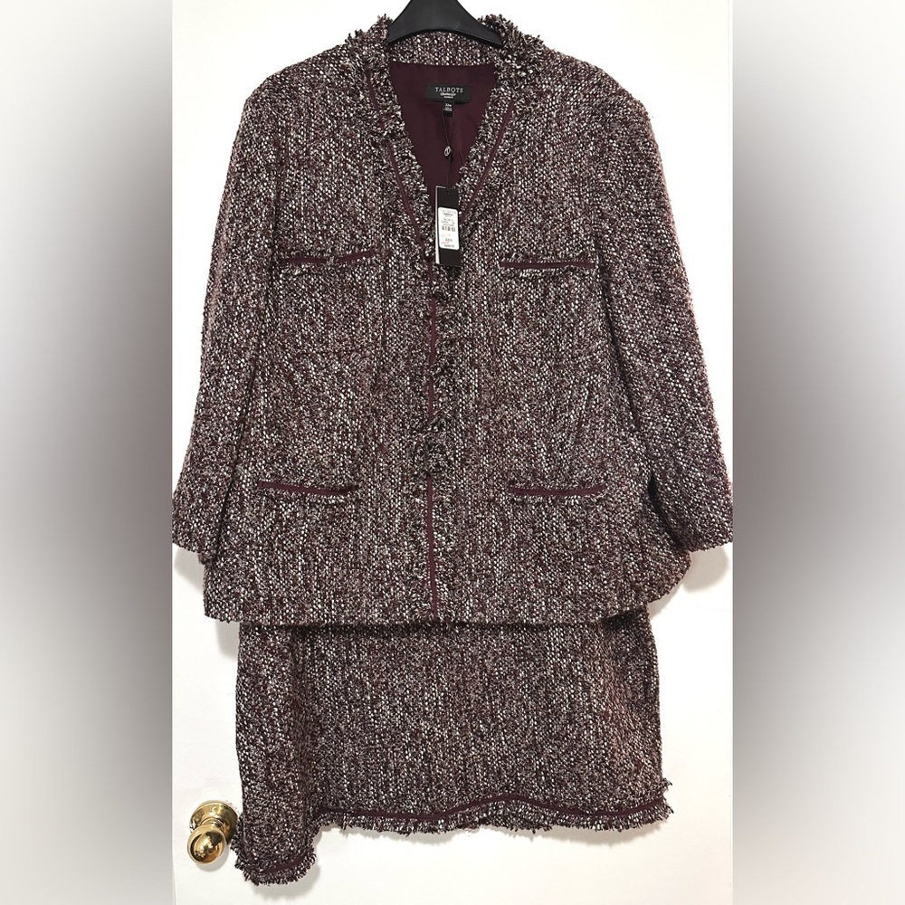 NWT Talbots Burgundy Tweed Wool Blend Blazer Skirt Set 22WP